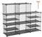 Interlocking Metal Wire Organiser with Divider Design, Modular Cabinet with Plastic Panels, Bookshelf Stackable Closet Organiser with Small Hooks, Black Wire Cube Storage Unit